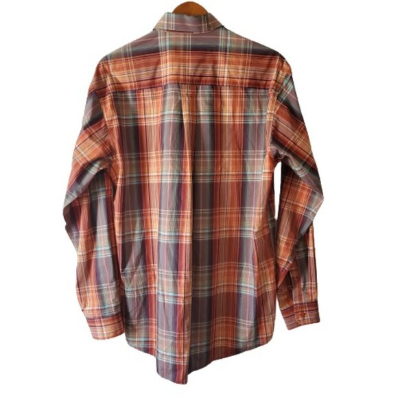 Cinch Men's Red Orange Plaid Long Sleeve Button Down Front Shirt Size Medium - Picture 3 of 11